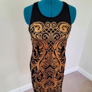 Forever21+ Black and Gold print Bodycon dress